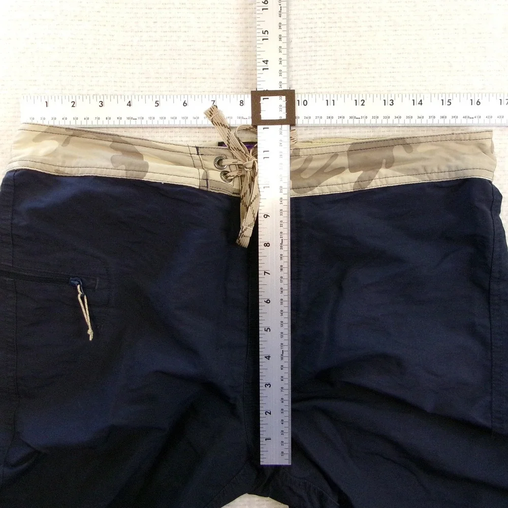 PATAGONIA‎ Men 33 Wavefarer Board Shorts Navy Blue Camo Trim Swim Trunks Nylon